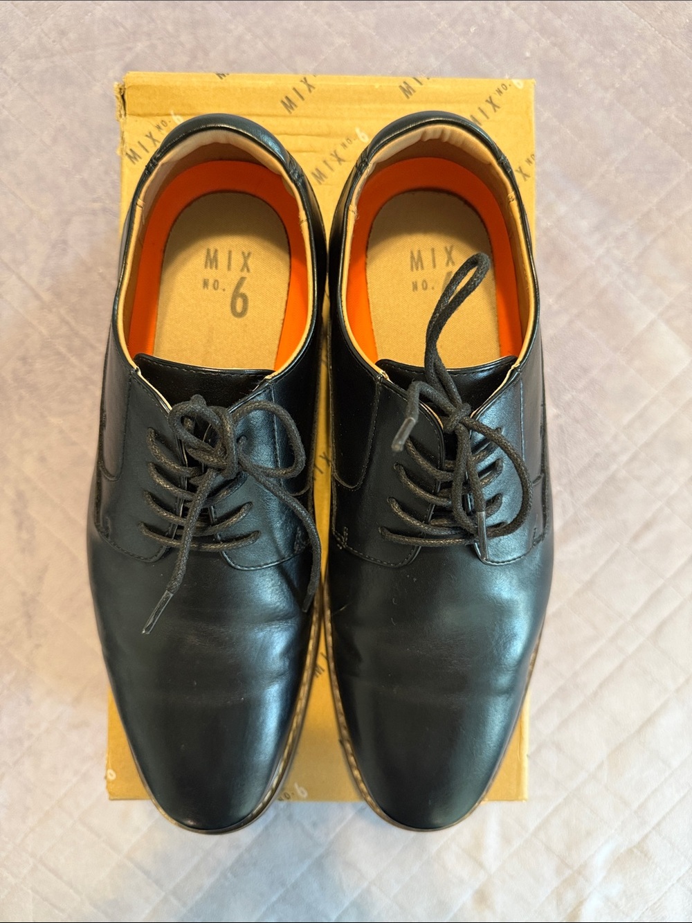 Mix No. 6 Black Leather Lace-Up Oxfords with Orange Insole